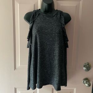 Jolt Dark Gray Cold Shoulder Ruffle Sweater - Soft Material- Size Small
